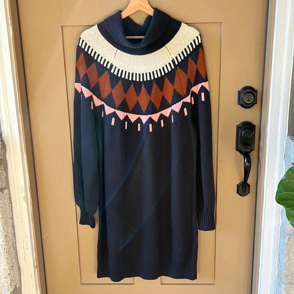 Free Assembly Fairisle Swetaer Dress. Navy/Cream. XXL - Picture 2 of 9